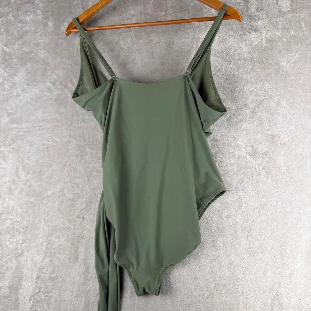 Aerie Olive Green Wrap Front One Piece Swimsuit XL Long Ribbed Full Coverage